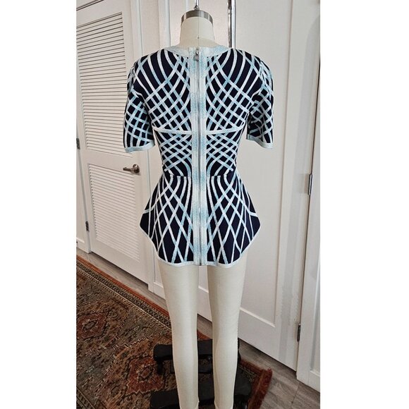 Herve Leger by BCBG Max Azria Navy and White Peplum Blouse in size S - Picture 3 of 5